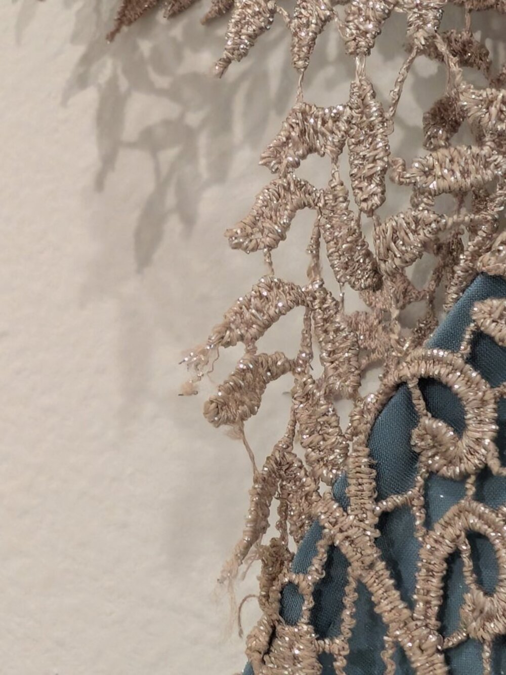 BHLDN Mignon Doo size 8 Pierre Dress in light teal with gold lace overlay - Picture 2 of 8